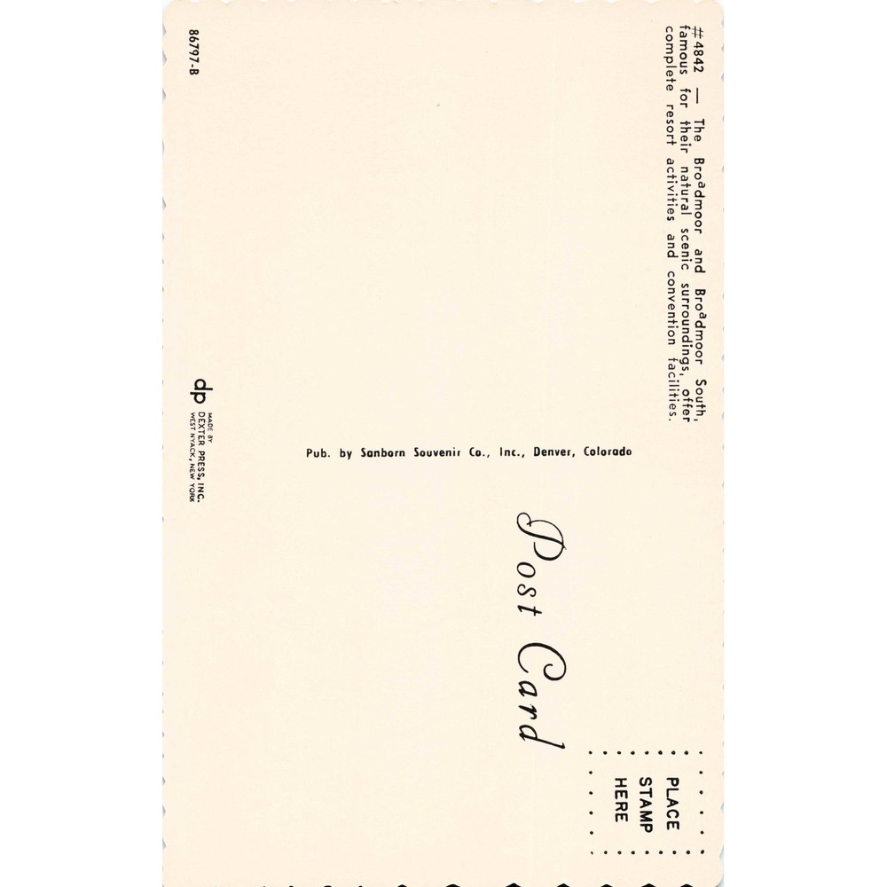 Broadmoor Hotel Colorado Springs CO Chrome Postcard Dexter Press Sanborn c1950s - Picture 2 of 2